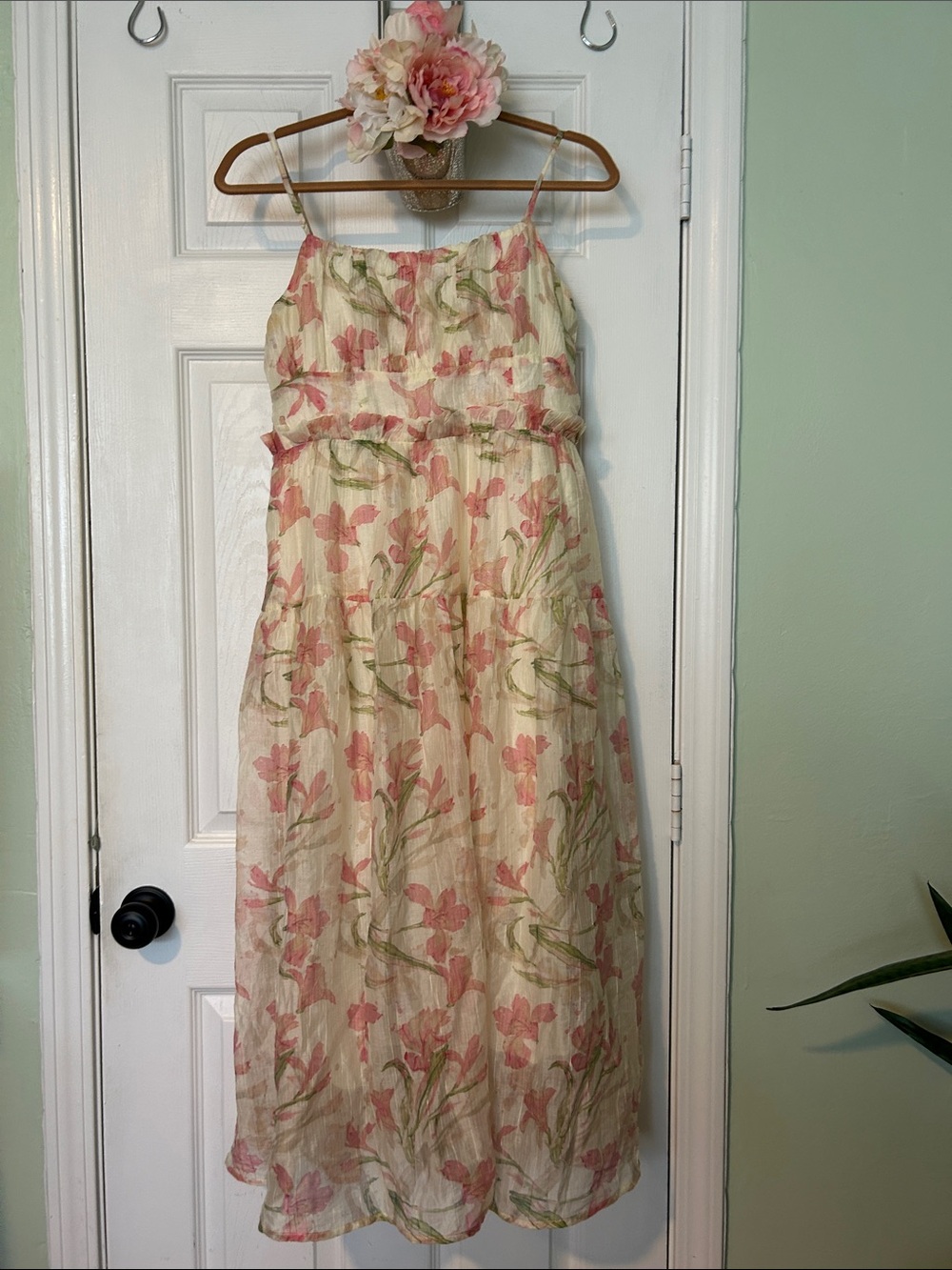 Lush Cream Maxi Dress with Pink Floral Print